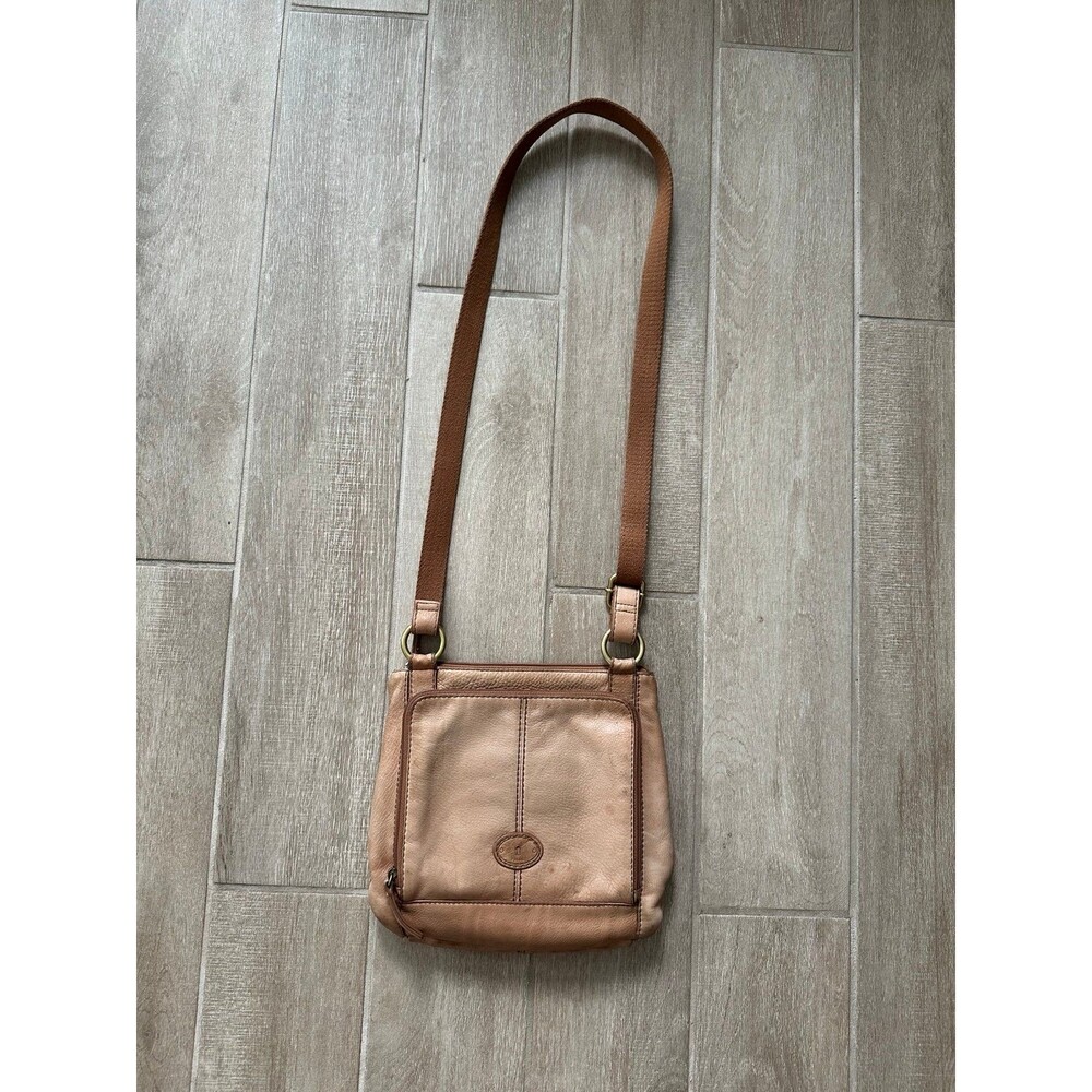 Vintage Fossil Leather Crossbody Bag Tan Brown Organizer Purse Y2K Boho Medium